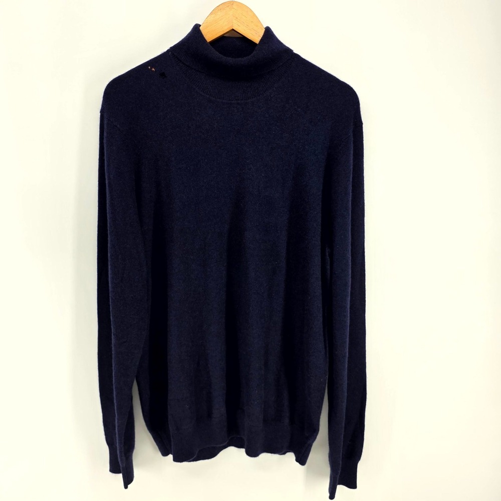 Galeries Lafayette Turtleneck Womens XXL Navy Blue 100% Cashmere Sweater Luxury